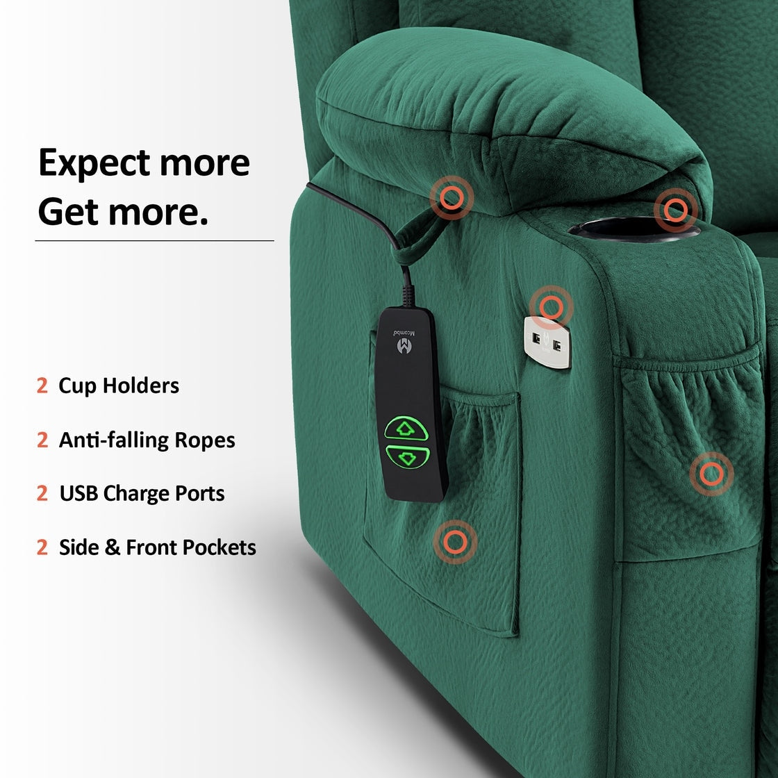 Poltrona reclinabile elettrica MCombo di grandi dimensioni con poggiapiedi esteso per anziani alti e grandi, telecomando, portabicchieri, tessuto 7426