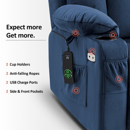 Poltrona reclinabile elettrica MCombo di grandi dimensioni con poggiapiedi esteso per anziani alti e grandi, telecomando, portabicchieri, tessuto 7426