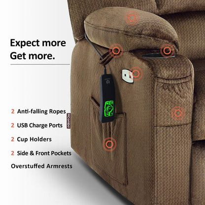 Poltrona reclinabile elettrica MCombo Lay Flat a doppio motore con massaggio e calore per anziani, posizione infinita, tessuto R7677