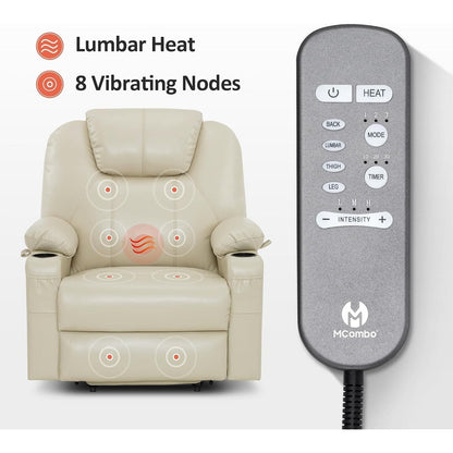 Poltrona reclinabile elettrica MCombo di media larghezza con massaggio e calore per anziani, in similpelle R7045
