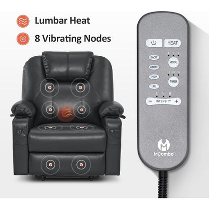 Poltrona reclinabile elettrica MCombo di media larghezza con massaggio e calore per anziani, in similpelle R7045