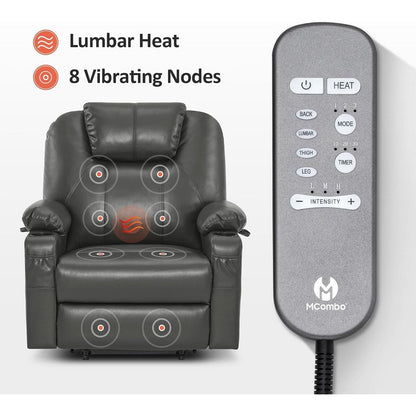 Poltrona reclinabile elettrica MCombo di media larghezza con massaggio e calore per anziani, in similpelle R7045