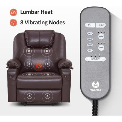 Poltrona reclinabile elettrica MCombo di media larghezza con massaggio e calore per anziani, in similpelle R7045