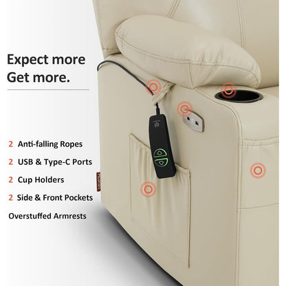 Poltrona reclinabile elettrica MCombo di media larghezza con massaggio e calore per anziani, in similpelle R7045