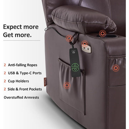 Poltrona reclinabile elettrica MCombo di media larghezza con massaggio e calore per anziani, in similpelle R7045