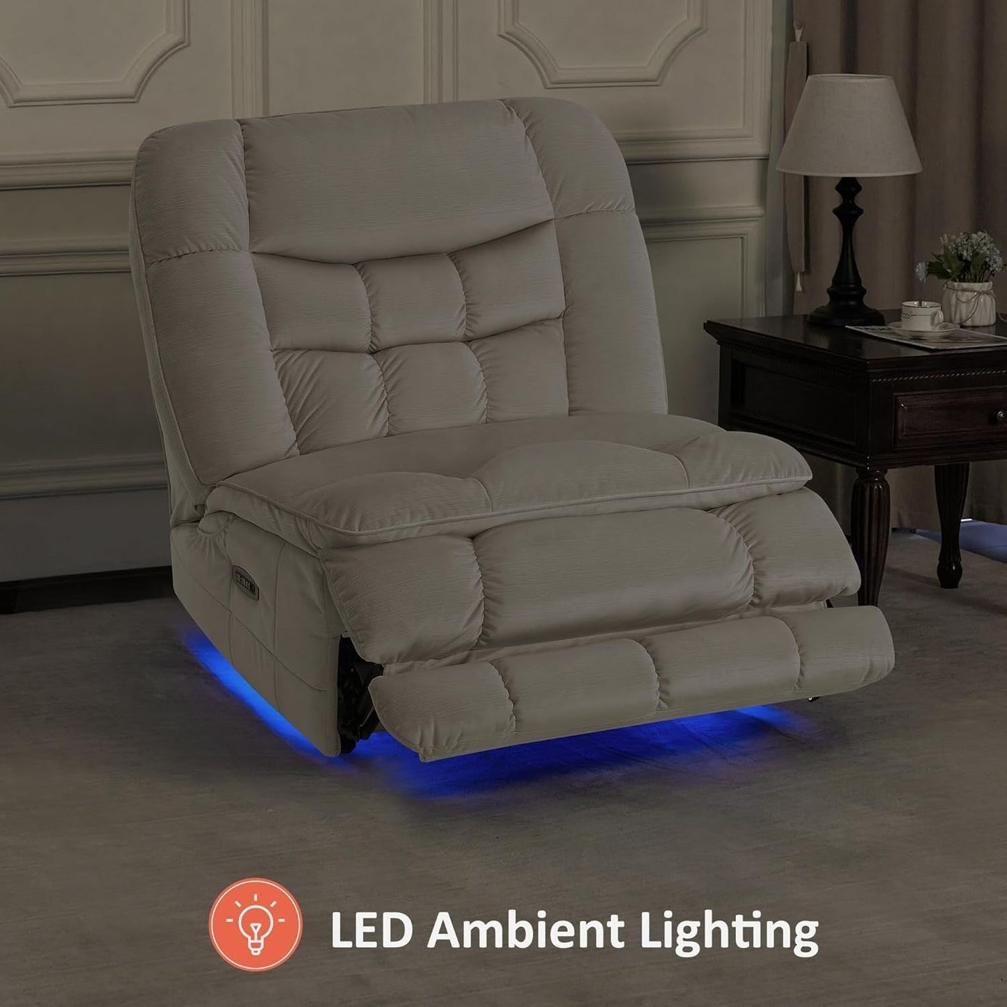 Poltrona reclinabile elettrica senza braccioli MCombo con doppio motore di grandi dimensioni, poltrona reclinabile Zeroarms perfetta per il soggiorno, tessuto PR607