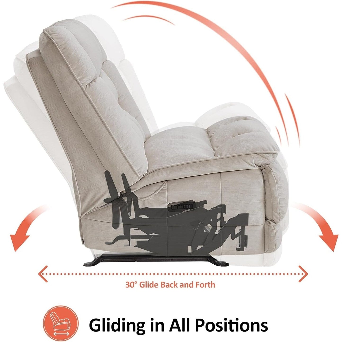 Poltrona reclinabile elettrica senza braccioli MCombo con doppio motore di grandi dimensioni, poltrona reclinabile Zeroarms perfetta per il soggiorno, tessuto PR607