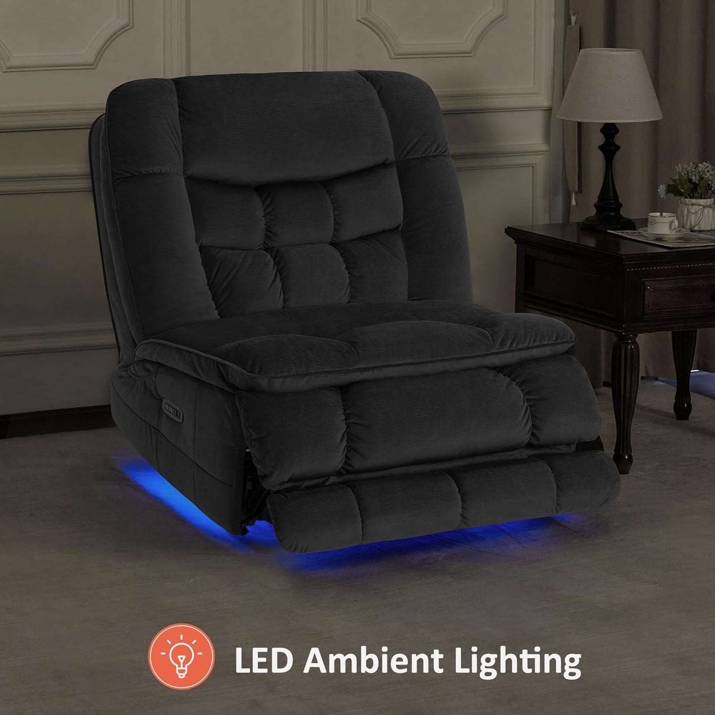 Poltrona reclinabile elettrica senza braccioli MCombo con doppio motore di grandi dimensioni, poltrona reclinabile Zeroarms perfetta per il soggiorno, tessuto PR607