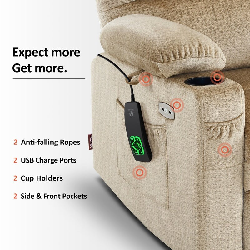 Poltrona reclinabile elettrica MCombo a doppio motore per anziani, massaggio e calore, tessuto 7680