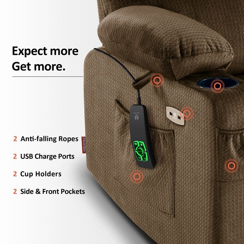 Poltrona reclinabile elettrica MCombo a doppio motore per anziani, massaggio e calore, tessuto 7680