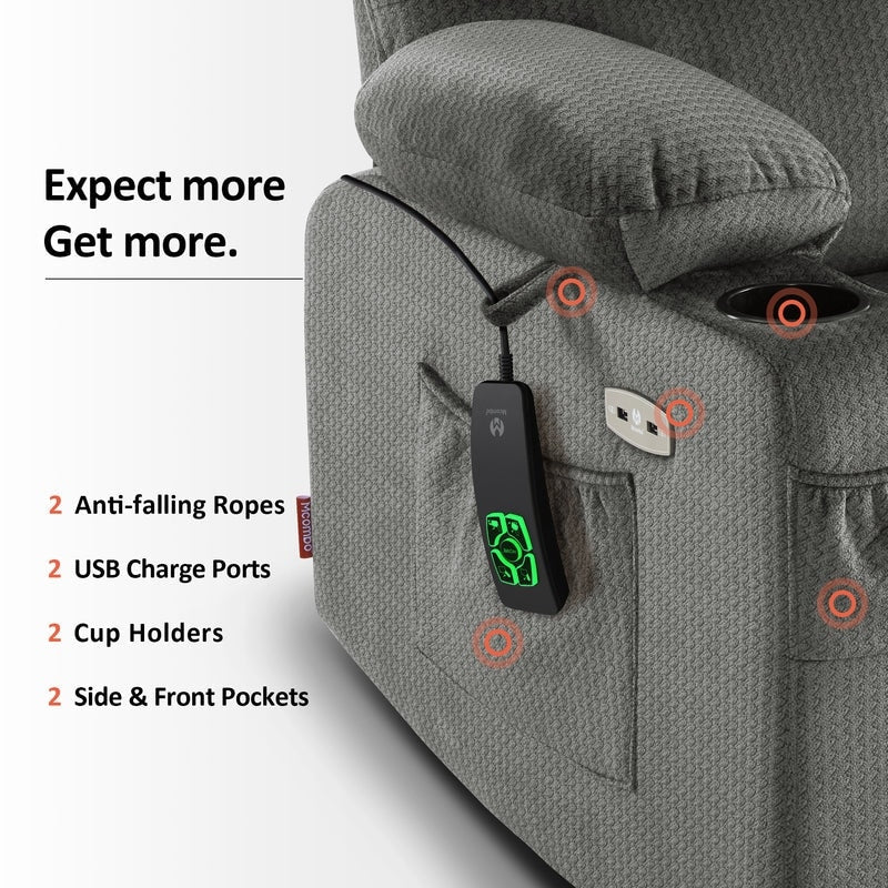 Poltrona reclinabile elettrica MCombo a doppio motore per anziani, massaggio e calore, tessuto 7680