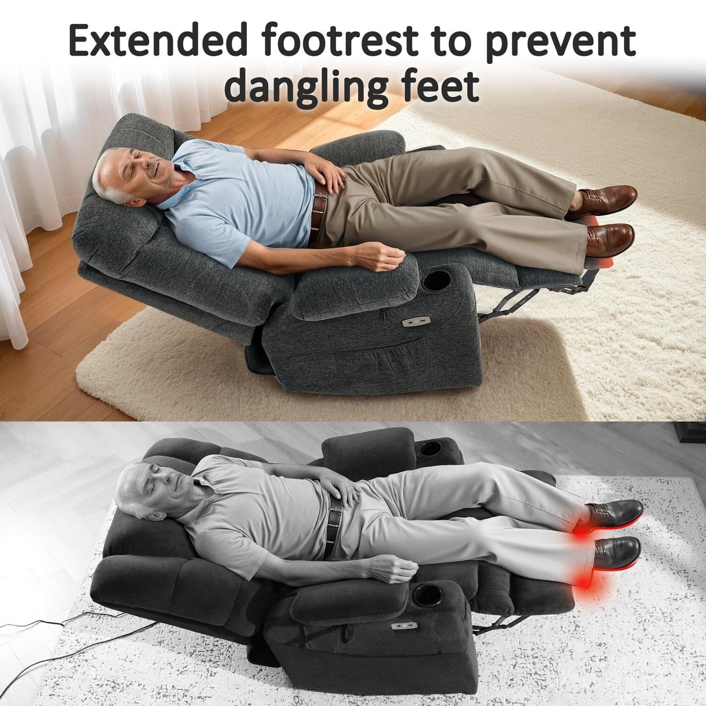 Poltrona reclinabile elettrica MCombo con poggiapiedi esteso per anziani