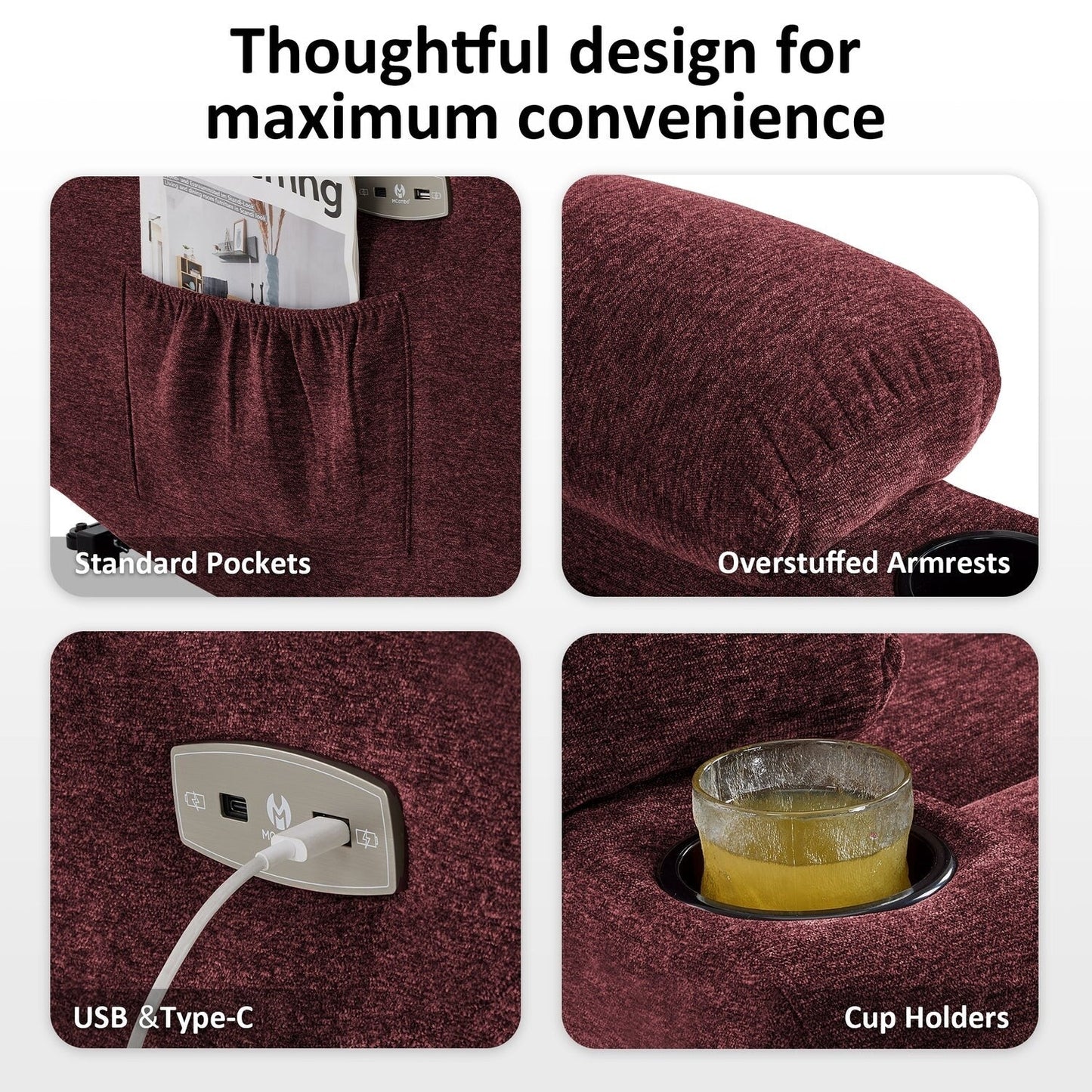 Poltrona reclinabile elettrica MCombo con poggiapiedi esteso per anziani