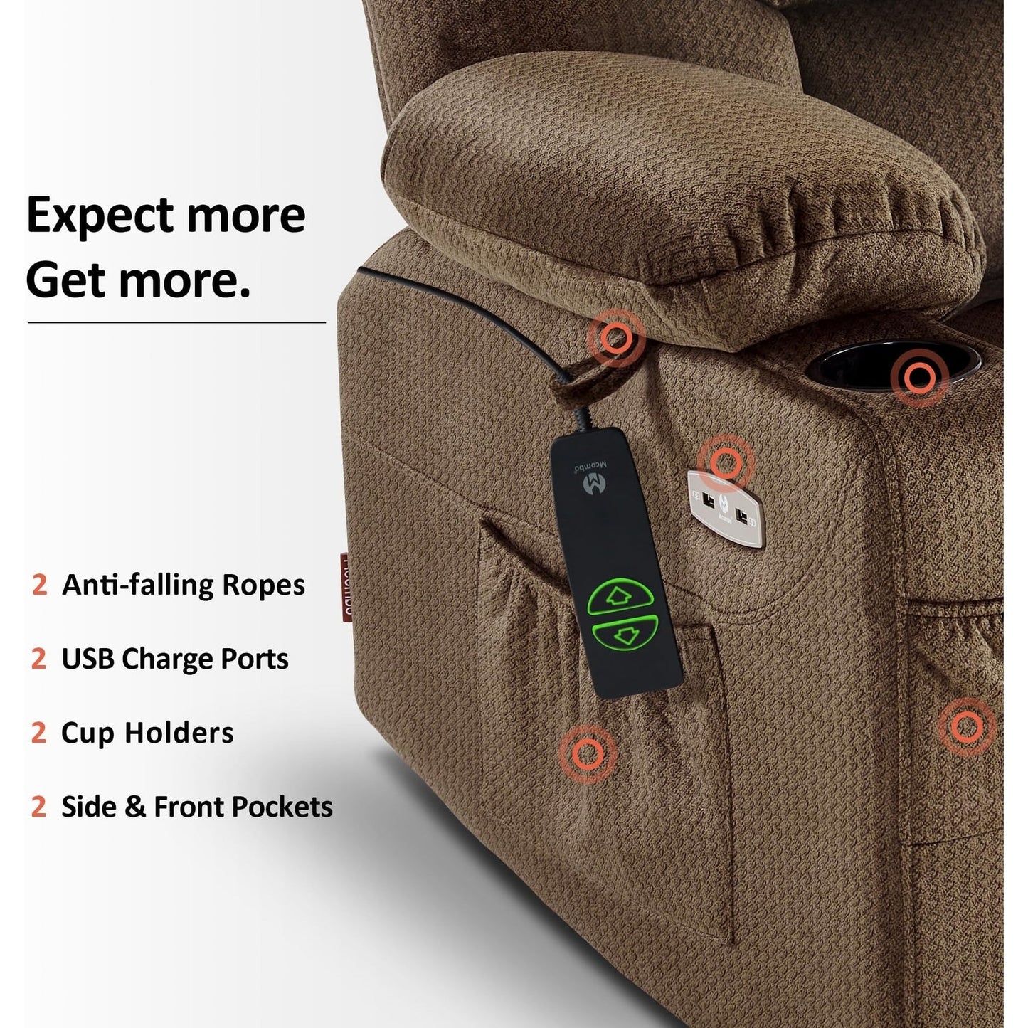 Poltrona reclinabile elettrica MCombo con poggiapiedi esteso per anziani, tessuto