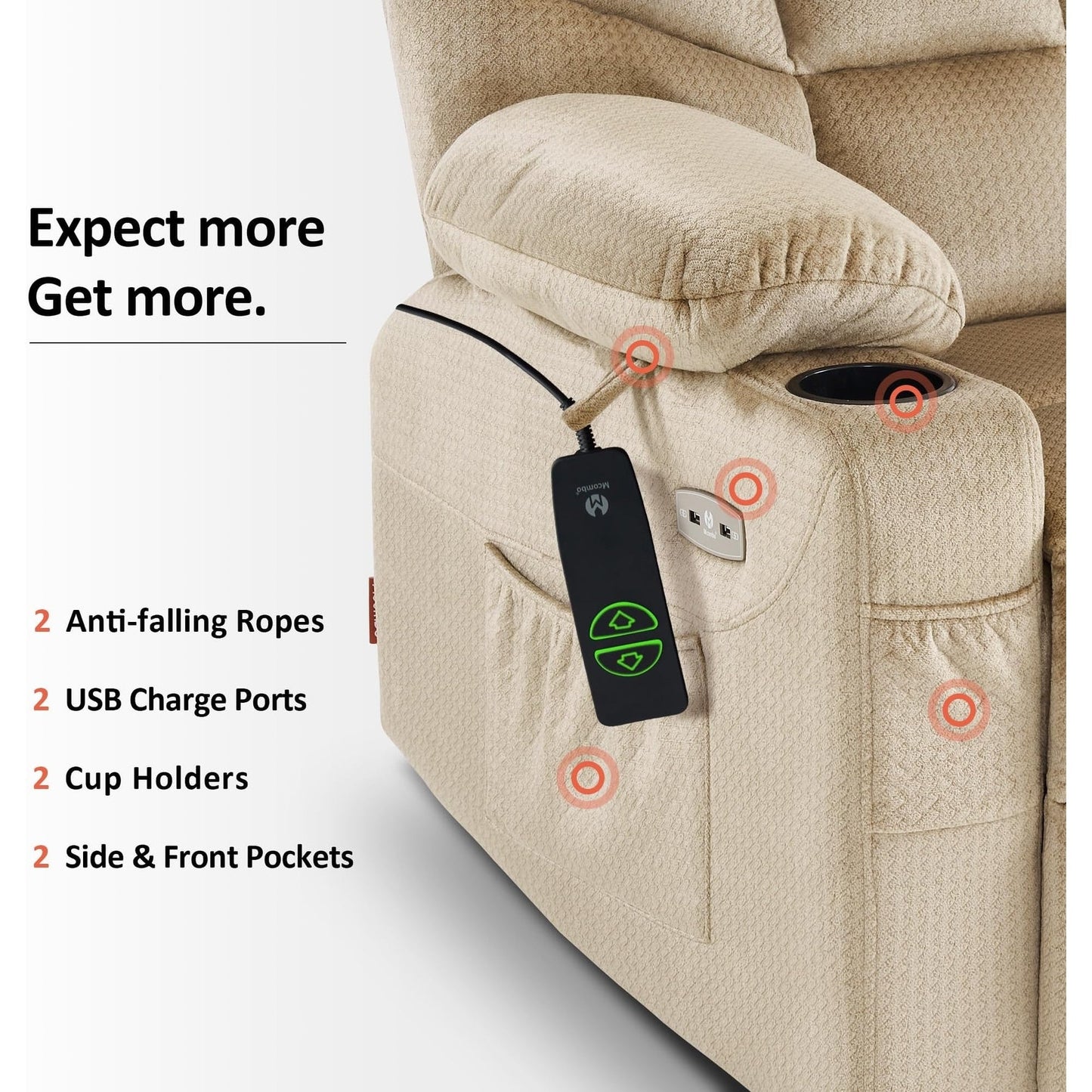 Poltrona reclinabile elettrica MCombo con poggiapiedi esteso per anziani, tessuto