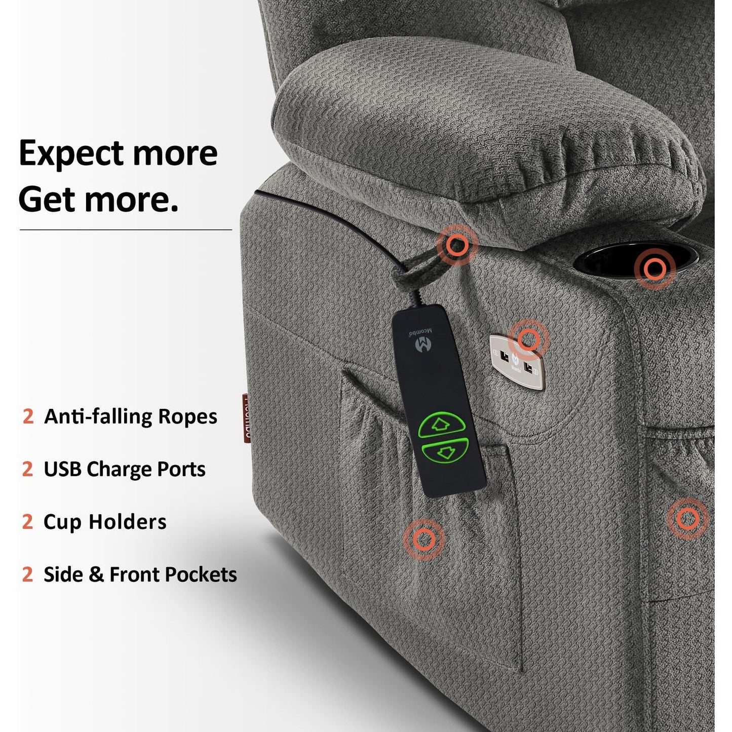 Poltrona reclinabile elettrica MCombo con poggiapiedi esteso per anziani, tessuto