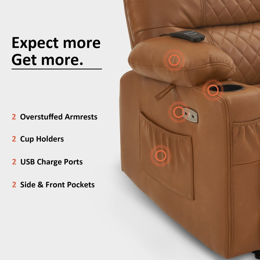 Poltrona reclinabile elettrica MCombo con riscaldamento e massaggio, in pelle PR621