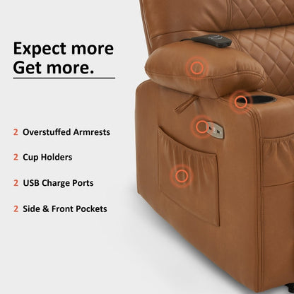 Poltrona reclinabile elettrica MCombo con riscaldamento e massaggio, in pelle PR621