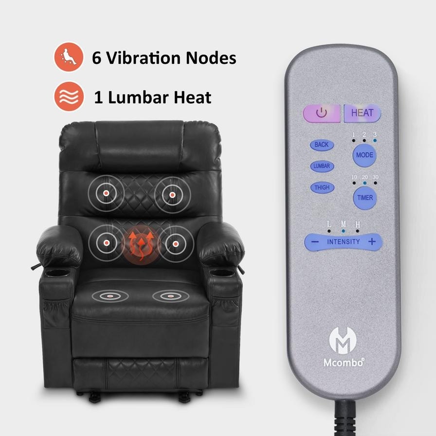 Poltrona reclinabile elettrica MCombo con riscaldamento e massaggio, in pelle PR621