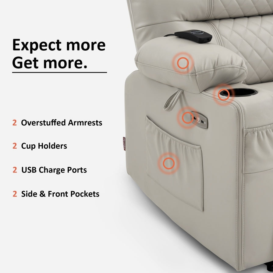 Poltrona reclinabile elettrica MCombo con riscaldamento e massaggio, in pelle PR621