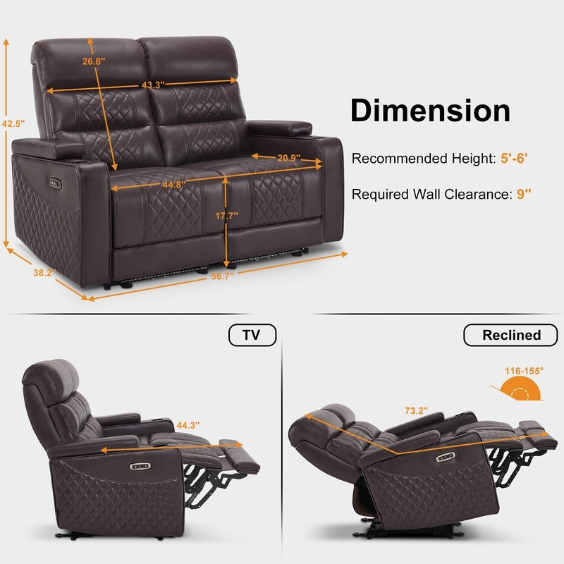 Divano a due posti reclinabile elettricamente MCombo con poggiatesta regolabili, seduta per home theater con braccioli portaoggetti, similpelle HTS470