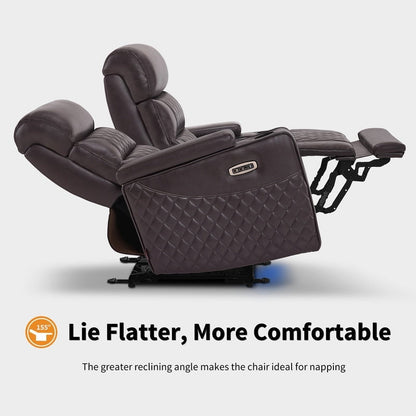 Divano a due posti reclinabile elettricamente MCombo con poggiatesta regolabili, seduta per home theater con braccioli portaoggetti, similpelle HTS470