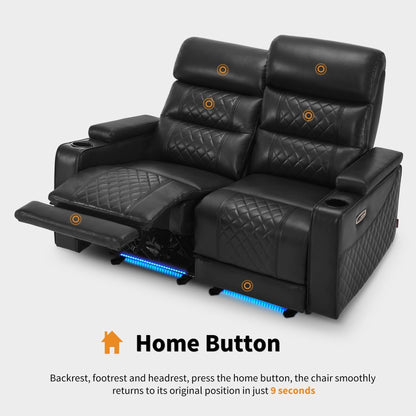 Divano a due posti reclinabile elettricamente MCombo con poggiatesta regolabili, seduta per home theater con braccioli portaoggetti, similpelle HTS470