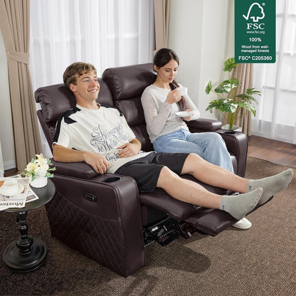 Divano a due posti reclinabile elettricamente MCombo con poggiatesta regolabili, seduta per home theater con braccioli portaoggetti, similpelle HTS470