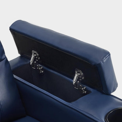 Divano a due posti reclinabile elettricamente MCombo con poggiatesta regolabili, seduta per home theater con braccioli portaoggetti, similpelle HTS470