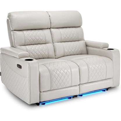 Divano a due posti reclinabile elettricamente MCombo con poggiatesta regolabili, seduta per home theater con braccioli portaoggetti, similpelle HTS470