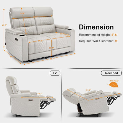 Divano a due posti reclinabile elettricamente MCombo con poggiatesta regolabili, seduta per home theater con braccioli portaoggetti, similpelle HTS470