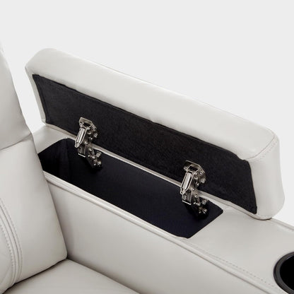 Divano a due posti reclinabile elettricamente MCombo con poggiatesta regolabili, seduta per home theater con braccioli portaoggetti, similpelle HTS470