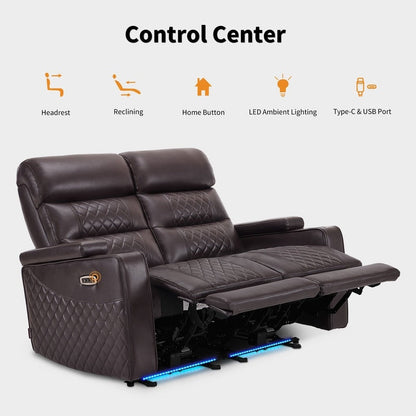Divano a due posti reclinabile elettricamente MCombo con poggiatesta regolabili, seduta per home theater con braccioli portaoggetti, similpelle HTS470