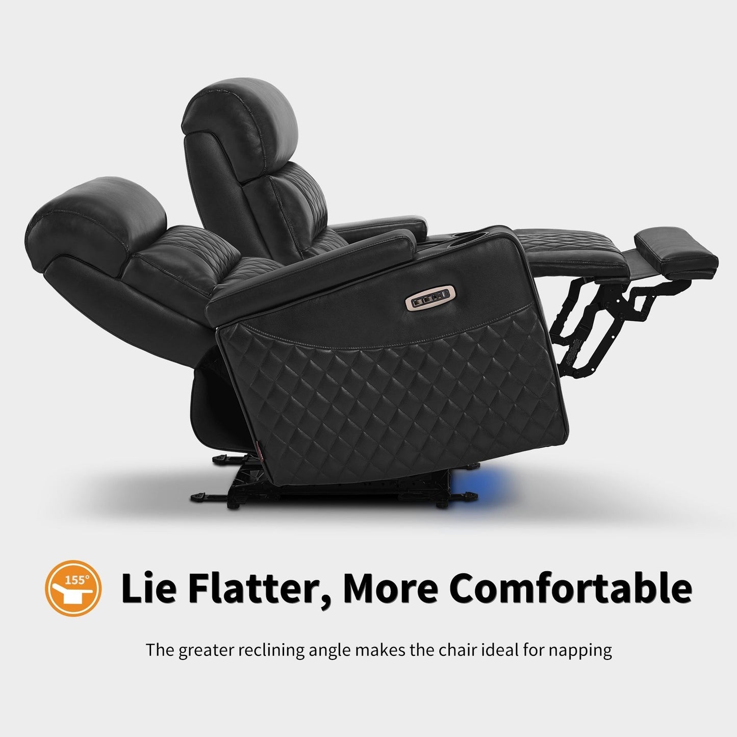 Divano a due posti reclinabile elettricamente MCombo con poggiatesta regolabili, seduta per home theater con braccioli portaoggetti, similpelle HTS470