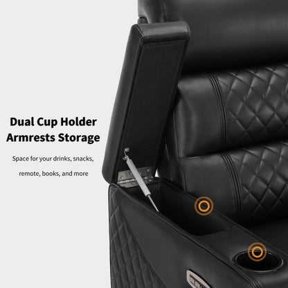 Divano a due posti reclinabile elettricamente MCombo con poggiatesta regolabili, seduta per home theater con braccioli portaoggetti, similpelle HTS470