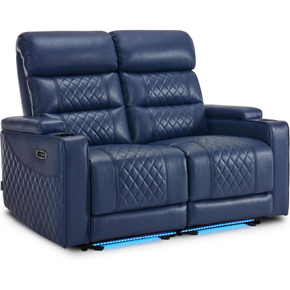 Divano a due posti reclinabile elettricamente MCombo con poggiatesta regolabili, seduta per home theater con braccioli portaoggetti, similpelle HTS470