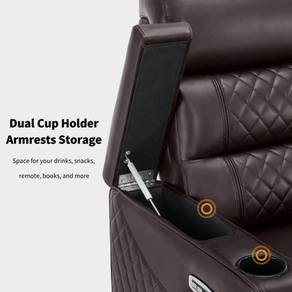 Divano a due posti reclinabile elettricamente MCombo con poggiatesta regolabili, seduta per home theater con braccioli portaoggetti, similpelle HTS470