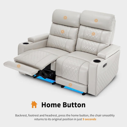 Divano a due posti reclinabile elettricamente MCombo con poggiatesta regolabili, seduta per home theater con braccioli portaoggetti, similpelle HTS470