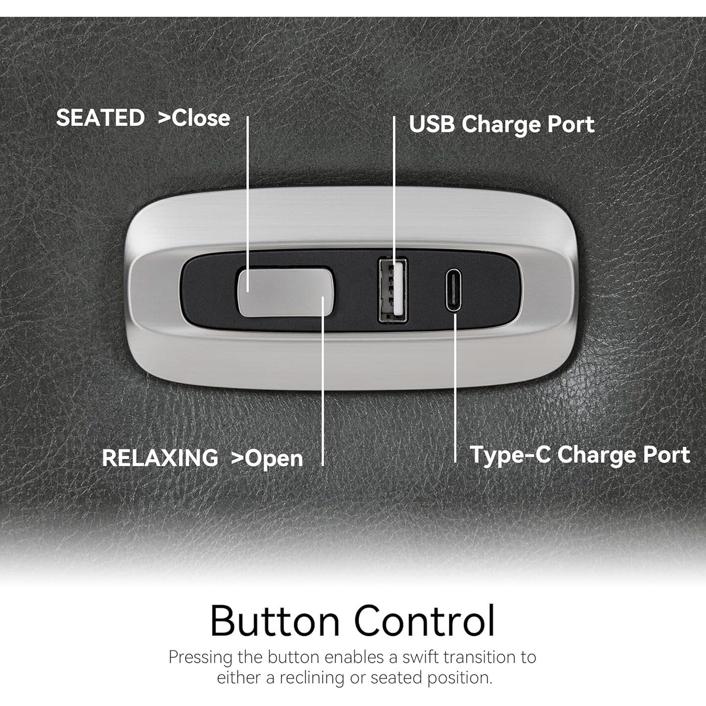 Poltrone reclinabili piccole MCombo Power, moderne poltrone reclinabili Zero Wall Hugger con supporto lombare, porte USB e di ricarica, certificate FSC