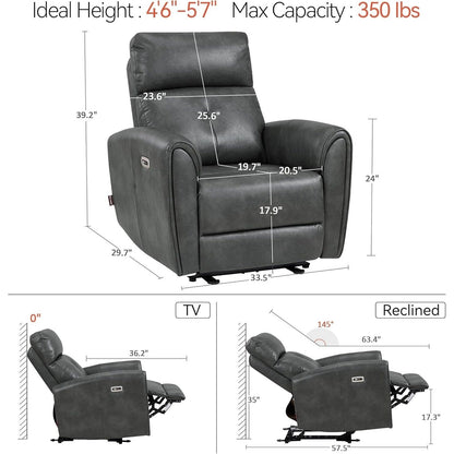 Poltrone reclinabili piccole MCombo Power, moderne poltrone reclinabili Zero Wall Hugger con supporto lombare, porte USB e di ricarica, certificate FSC