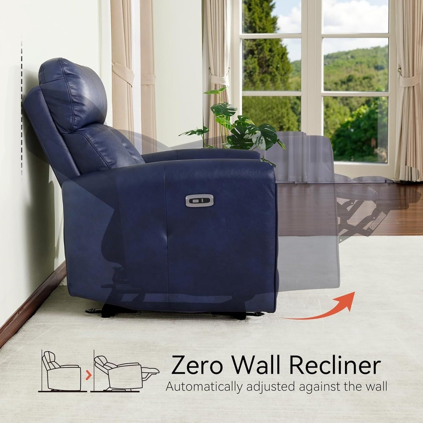 Poltrone reclinabili piccole MCombo Power, moderne poltrone reclinabili Zero Wall Hugger con supporto lombare, porte USB e di ricarica, certificate FSC