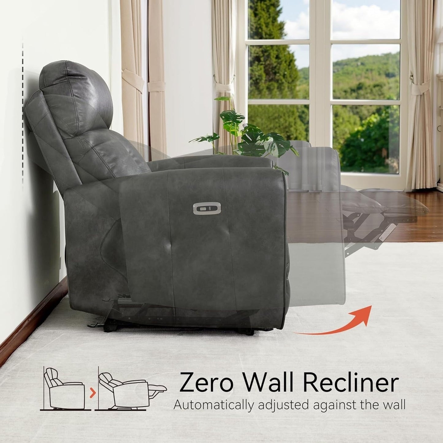 Poltrone reclinabili piccole MCombo Power, moderne poltrone reclinabili Zero Wall Hugger con supporto lombare, porte USB e di ricarica, certificate FSC
