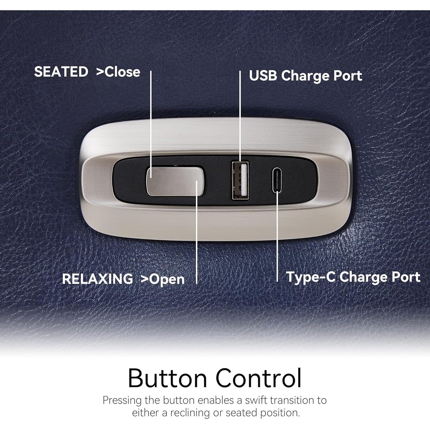 Poltrone reclinabili piccole MCombo Power, moderne poltrone reclinabili Zero Wall Hugger con supporto lombare, porte USB e di ricarica, certificate FSC