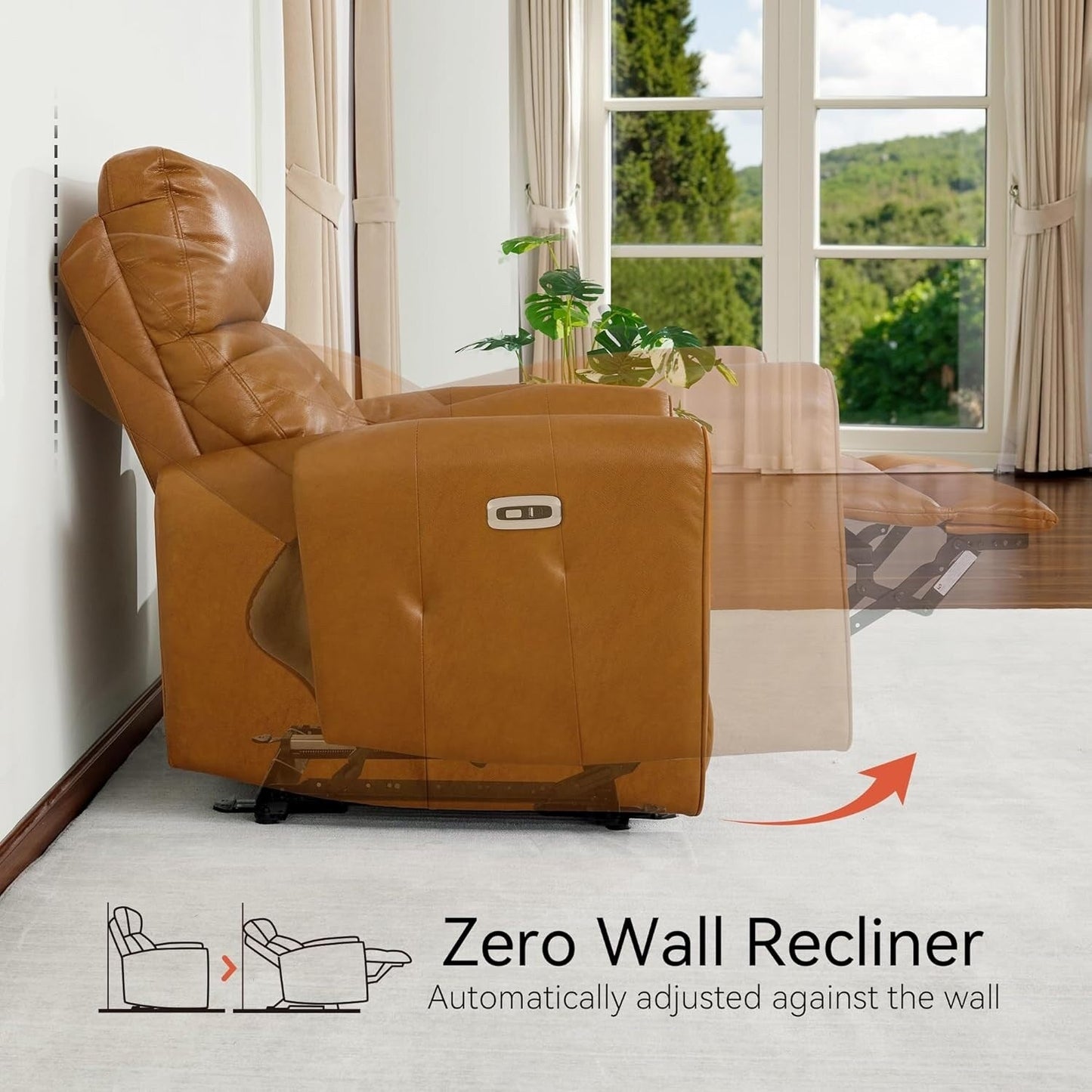 Poltrone reclinabili piccole MCombo Power, moderne poltrone reclinabili Zero Wall Hugger con supporto lombare, porte USB e di ricarica, certificate FSC