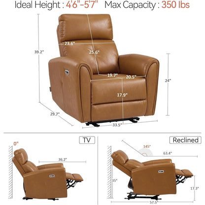 Poltrone reclinabili piccole MCombo Power, moderne poltrone reclinabili Zero Wall Hugger con supporto lombare, porte USB e di ricarica, certificate FSC