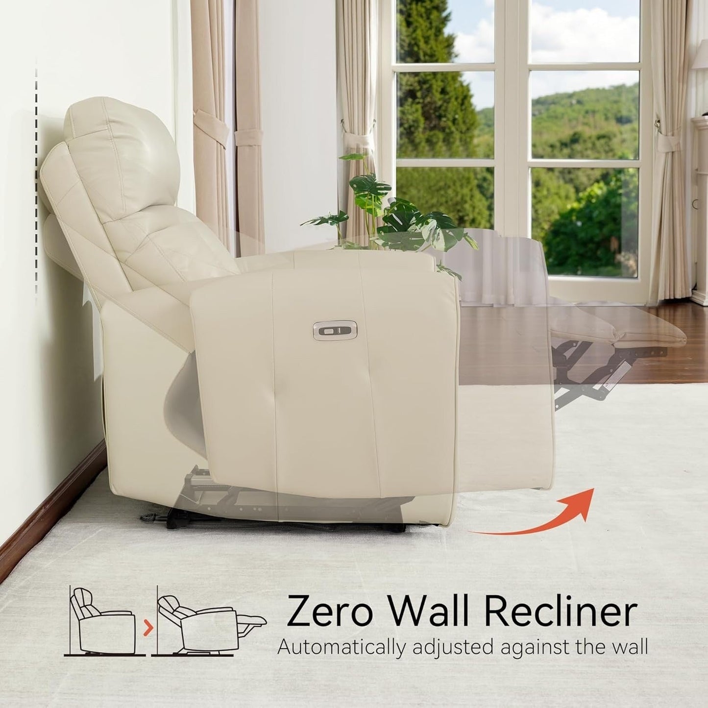 Poltrone reclinabili piccole MCombo Power, moderne poltrone reclinabili Zero Wall Hugger con supporto lombare, porte USB e di ricarica, certificate FSC