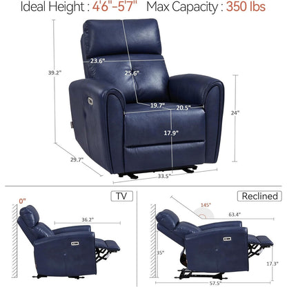 Poltrone reclinabili piccole MCombo Power, moderne poltrone reclinabili Zero Wall Hugger con supporto lombare, porte USB e di ricarica, certificate FSC