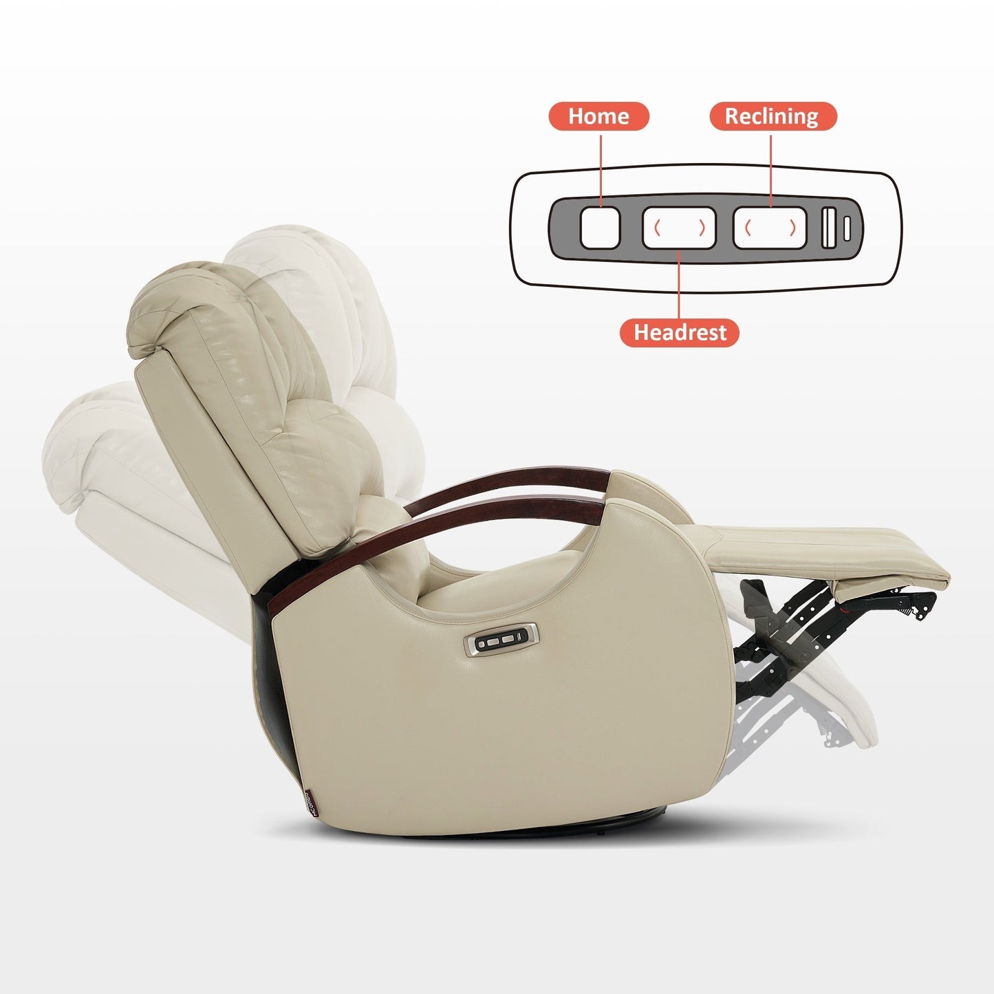 Poltrona reclinabile MCombo Power Swivel Glider con poggiatesta regolabile per cameretta dei bambini, in similpelle PR616