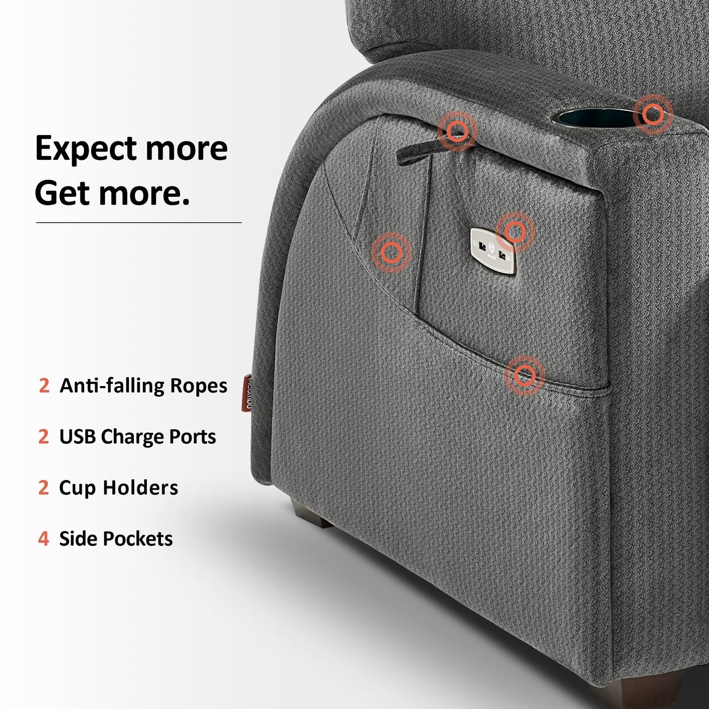 Poltrona reclinabile MCombo Power Zero Gravity con poggiatesta regolabile per soggiorno, tessuto ZG334