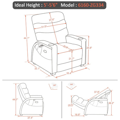 Poltrona reclinabile MCombo Power Zero Gravity con poggiatesta regolabile per soggiorno, tessuto ZG334